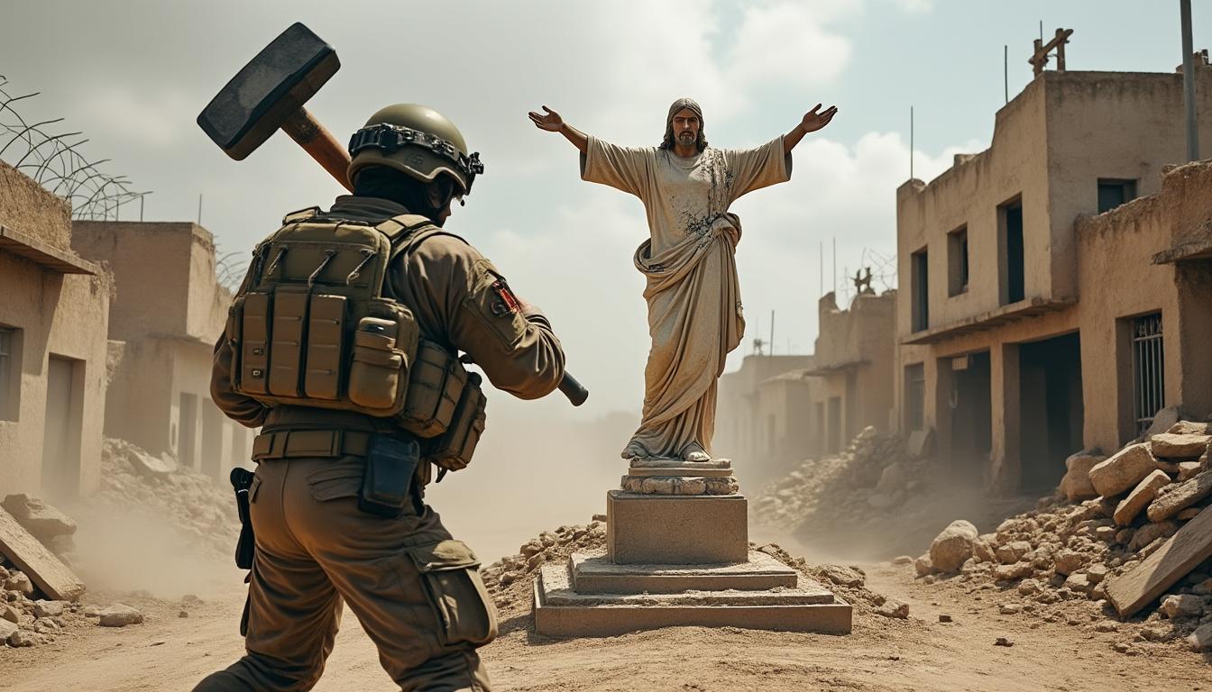 tsahal confirme l'identité du soldat capturé sur une vidéo en train de frapper une statue de jésus, suscitant une polémique dans le contexte du conflit au moyen-orient.