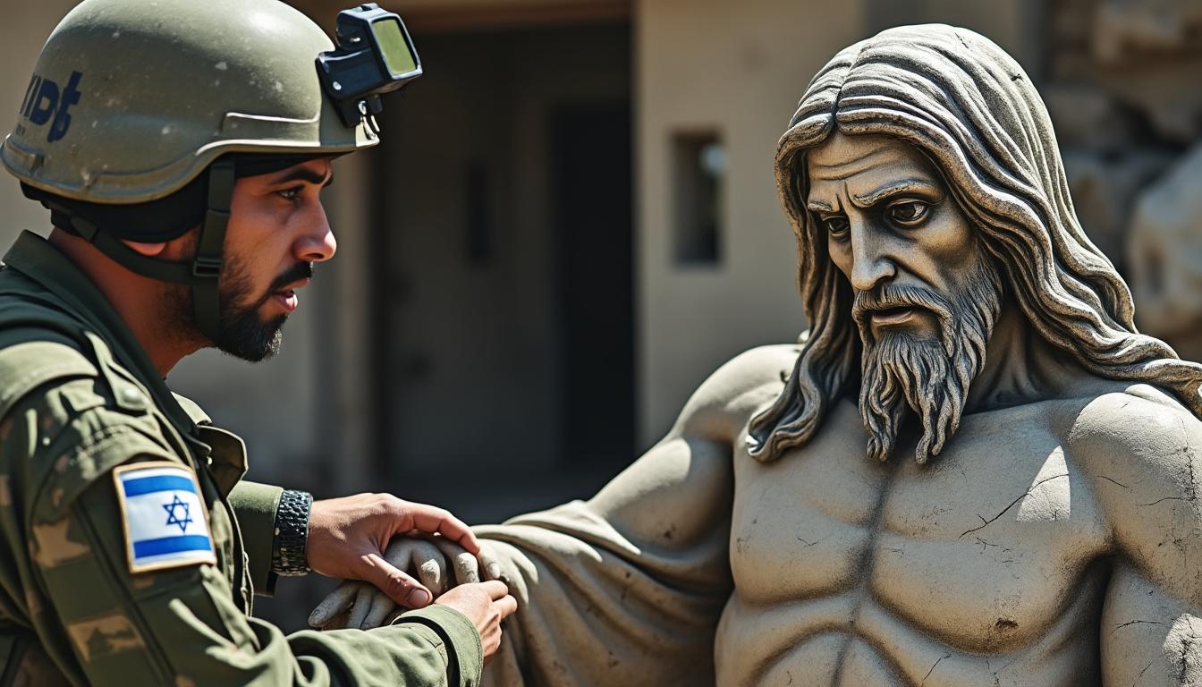 tsahal confirme l'identité du soldat impliqué dans une vidéo où il frappe une statue de jésus, dans le contexte du conflit au moyen-orient.