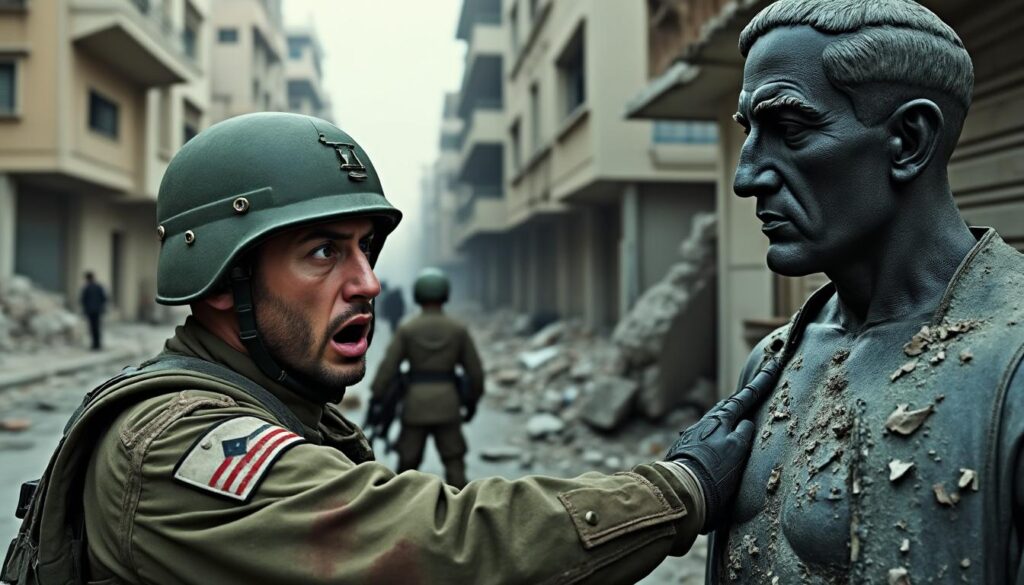 un soldat israélien est filmé en train de vandaliser une statue emblématique au cœur du conflit au moyen-orient, suscitant une vive controverse.