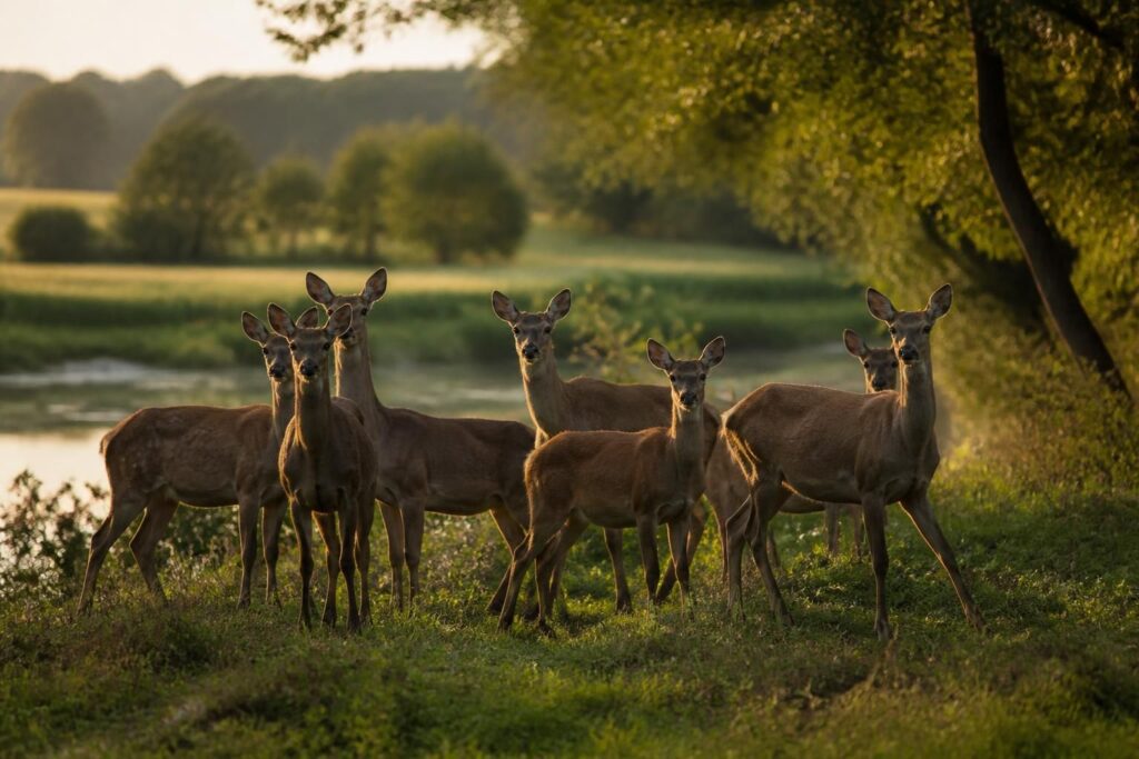 un photographe capture avec succès un troupeau de biches dans la marne, près de montmirail, offrant une image rare et naturelle de la faune locale.